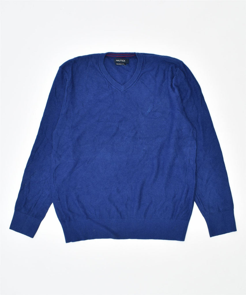 NAUTICA Mens V-Neck Jumper Sweater 2XL Blue Cotton | Vintage | Thrift | Second-Hand | Used Clothing | Messina Hembry 