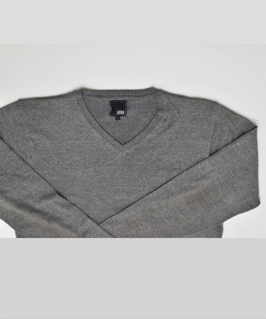 JACK & JONES Mens V-Neck Jumper Sweater Large Grey | Vintage | Thrift | Second-Hand | Used Clothing | Messina Hembry 