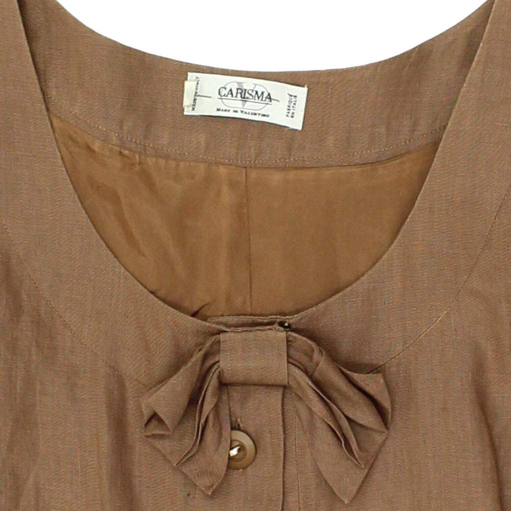 Carisma Womens Brown Linen Short Sleeve Button Up Dress | Vintage High End VTG | Vintage Messina Hembry | Thrift | Second-Hand Messina Hembry | Used Clothing | Messina Hembry 