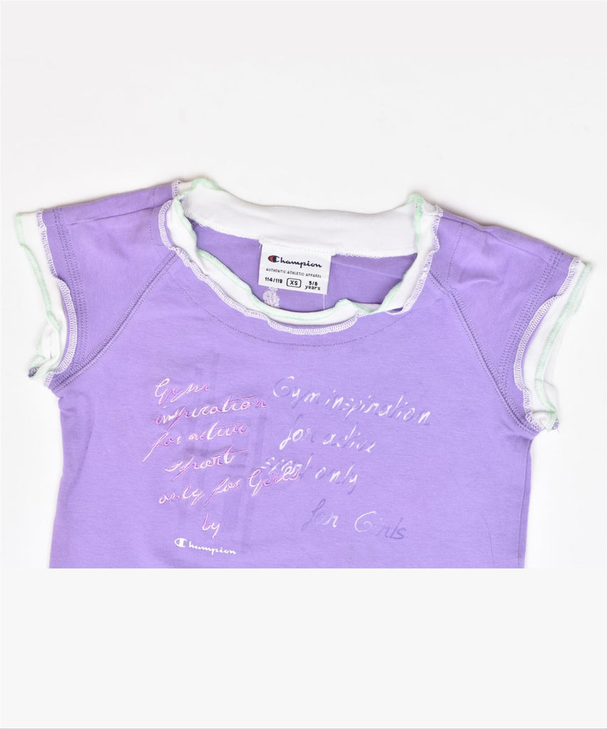 CHAMPION Girls Graphic T-Shirt Top 5-6 Years XS Purple Cotton | Vintage | Thrift | Second-Hand | Used Clothing | Messina Hembry 