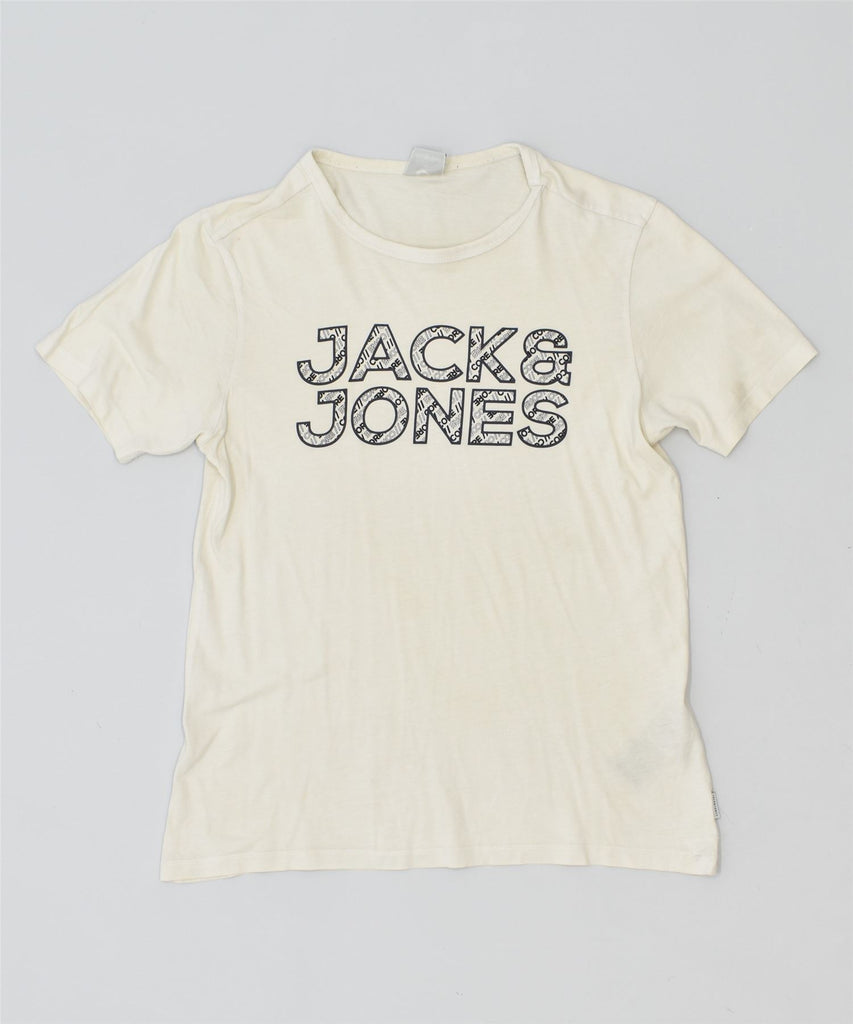 JACK & JONES Mens Graphic T-Shirt Top Small Off White Cotton | Vintage | Thrift | Second-Hand | Used Clothing | Messina Hembry 