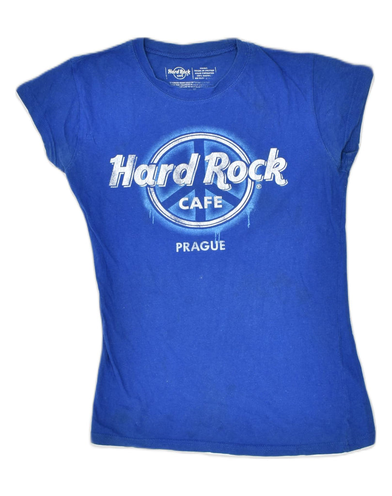 HARD ROCK Womens Prague Graphic T-Shirt Top UK 10 Small Blue Cotton | Vintage | Thrift | Second-Hand | Used Clothing | Messina Hembry 