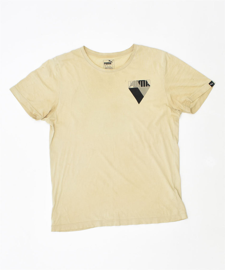 PUMA Mens Graphic T-Shirt Top Small Beige Cotton | Vintage | Thrift | Second-Hand | Used Clothing | Messina Hembry 