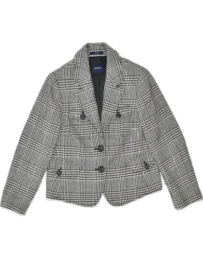 SEVENTY Womens 2 Button Blazer Jacket IT 48 XL Grey Houndstooth Wool | Vintage | Thrift | Second-Hand | Used Clothing | Messina Hembry 