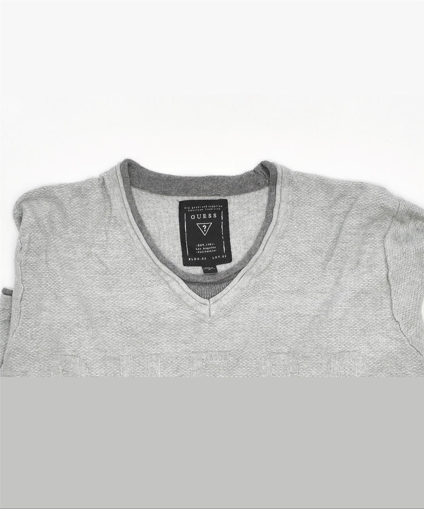 GUESS Mens V-Neck Jumper Sweater Medium Grey Cotton | Vintage | Thrift | Second-Hand | Used Clothing | Messina Hembry 