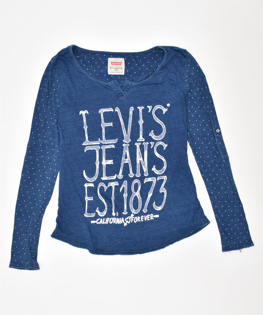 LEVI'S Girls Graphic Top Long Sleeve 15-16 Years Blue Cotton | Vintage | Thrift | Second-Hand | Used Clothing | Messina Hembry 