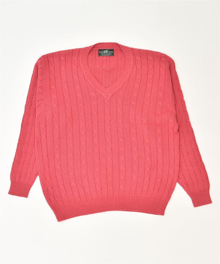 HENRY COTTONS Mens V-Neck Jumper Sweater Large Pink Cotton Classic | Vintage | Thrift | Second-Hand | Used Clothing | Messina Hembry 