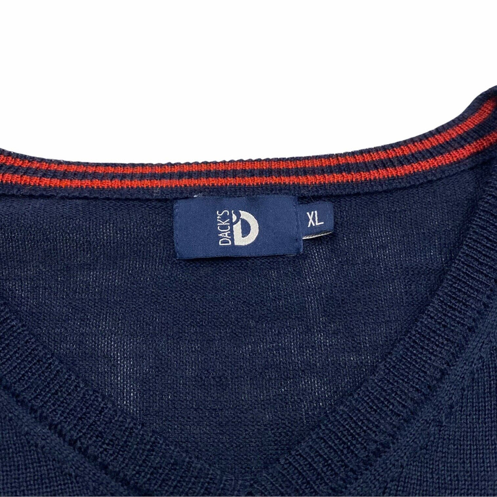 Dack's Tight Knit V Neck Jumper | Vintage Luxury Designer Navy Blue Sweater VTG | Vintage Messina Hembry | Thrift | Second-Hand Messina Hembry | Used Clothing | Messina Hembry 