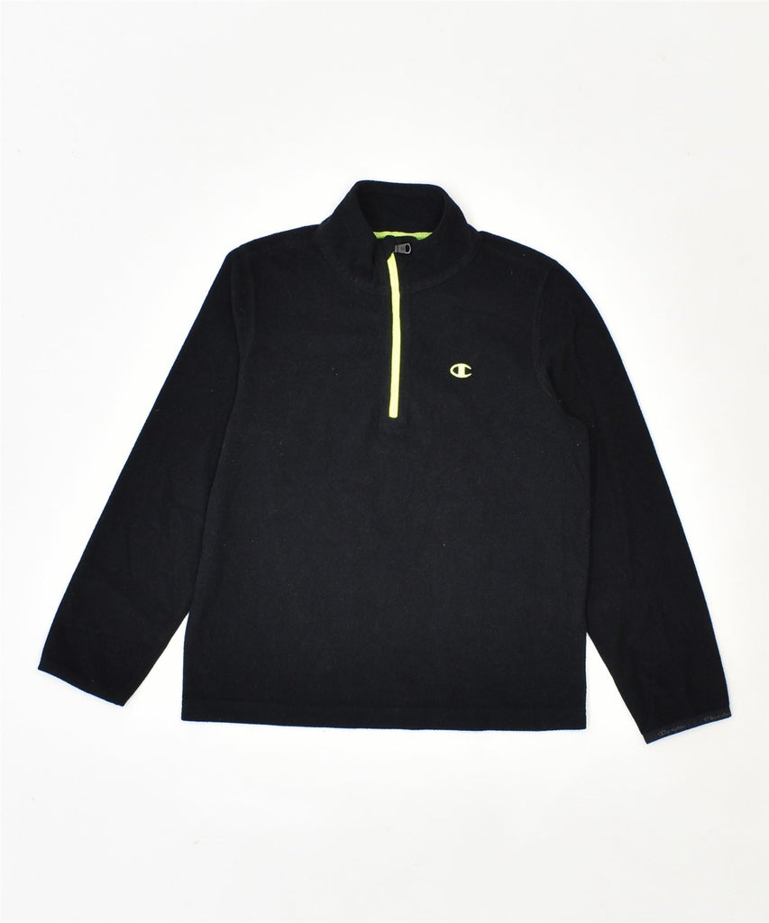 CHAMPION Boys Zip Neck Fleece Jumper 7-8 Years Small Black Polyester | Vintage | Thrift | Second-Hand | Used Clothing | Messina Hembry 