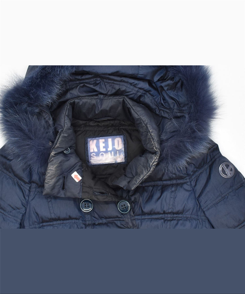 KEJO SOUL Womens Hooded Padded Jacket IT 40 Small Navy Blue Polyester | Vintage | Thrift | Second-Hand | Used Clothing | Messina Hembry 