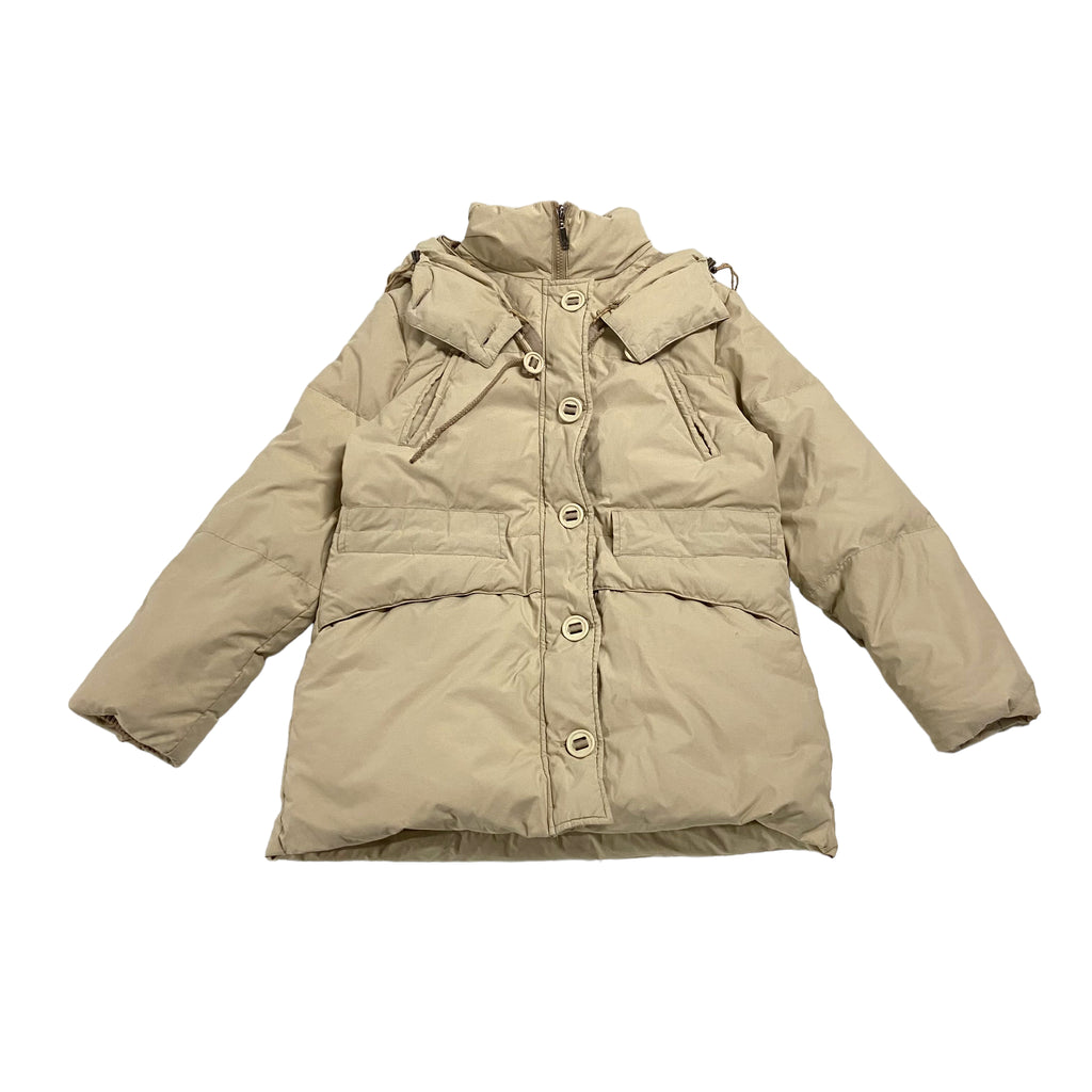 Moncler Women's Padded Jacket | Vintage High End Luxury Designer Padded Beige | Vintage Messina Hembry | Thrift | Second-Hand Messina Hembry | Used Clothing | Messina Hembry 