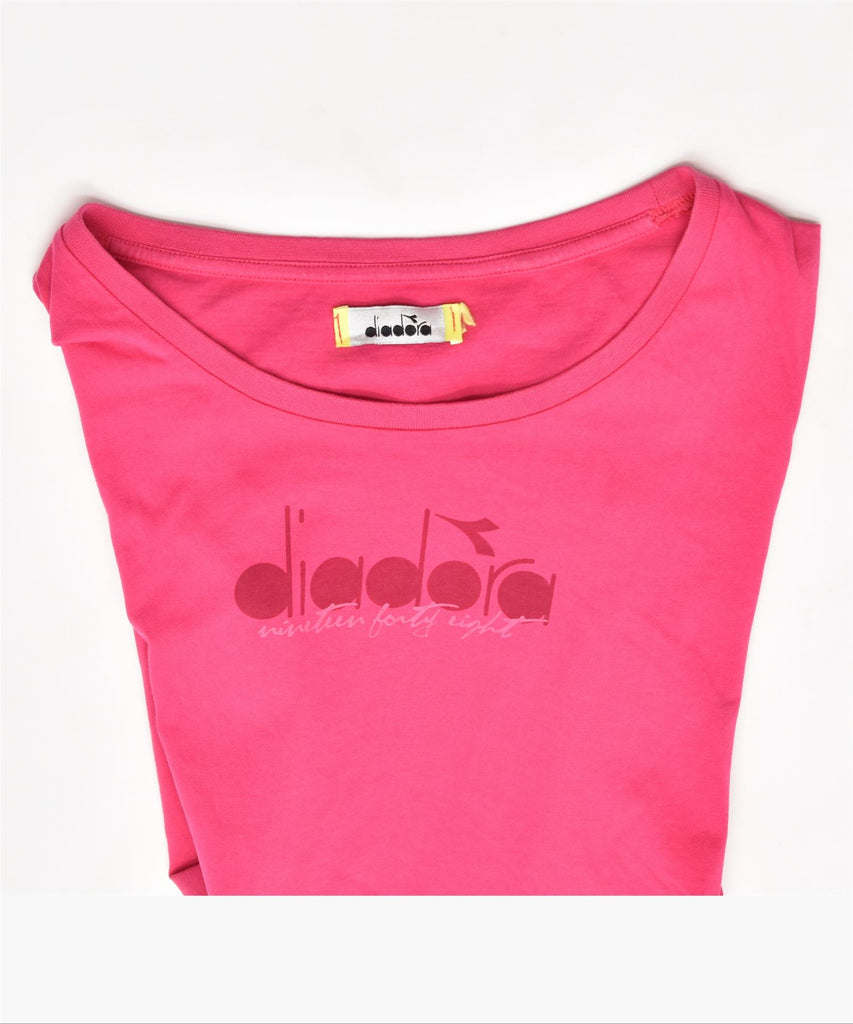 DIADORA Womens Graphic T-Shirt Top UK 12 Medium Pink | Vintage | Thrift | Second-Hand | Used Clothing | Messina Hembry 