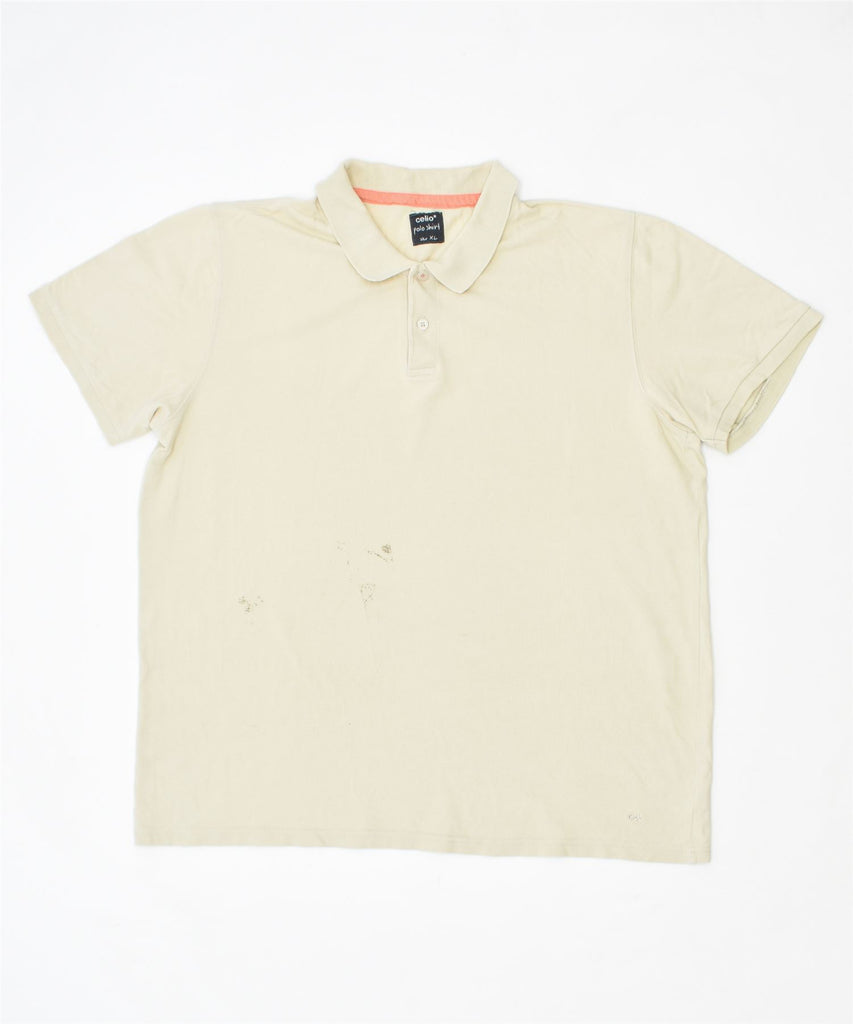 CELIO Mens Short Sleeve Polo Shirt XL Beige Cotton Vintage | Vintage | Thrift | Second-Hand | Used Clothing | Messina Hembry 