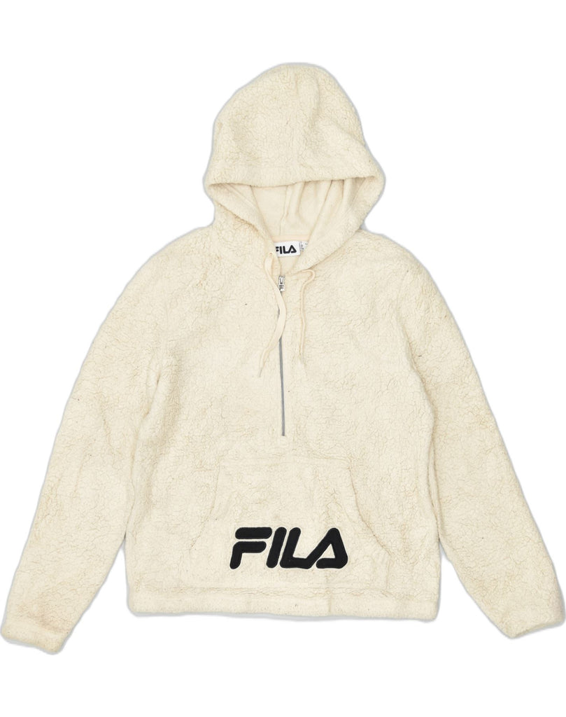 FILA Womens Fleece Hoodie Jumper UK 10 Small Beige Polyester | Vintage | Thrift | Second-Hand | Used Clothing | Messina Hembry 