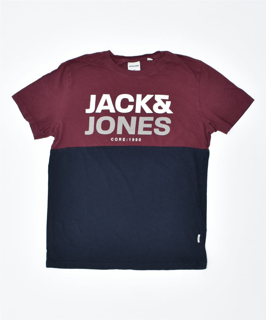 JACK & JONES Mens Graphic T-Shirt Top Small Burgundy Colourblock Cotton | Vintage | Thrift | Second-Hand | Used Clothing | Messina Hembry 