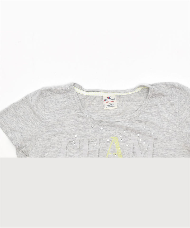 CHAMPION Womens Graphic T-Shirt Top UK 14 Large Grey | Vintage | Thrift | Second-Hand | Used Clothing | Messina Hembry 