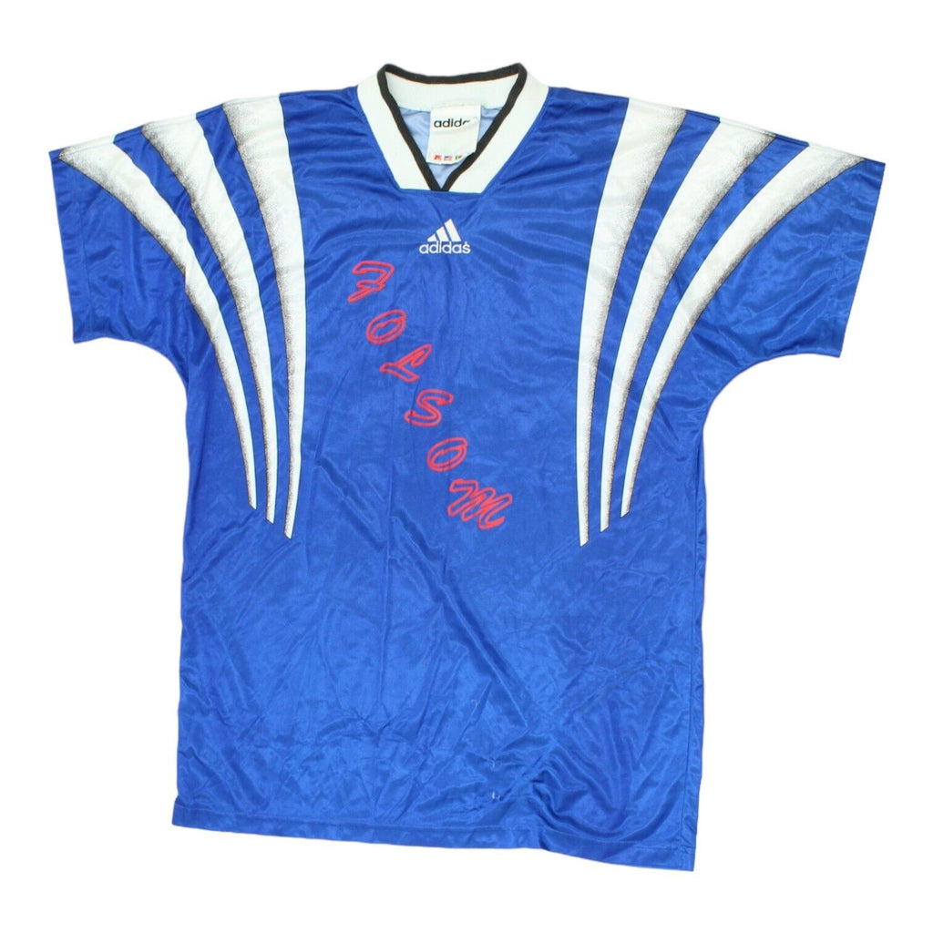 Adidas Mens Blue Football Jersey | Vintage 90s Retro Shirt Sportswear VTG | Vintage Messina Hembry | Thrift | Second-Hand Messina Hembry | Used Clothing | Messina Hembry 