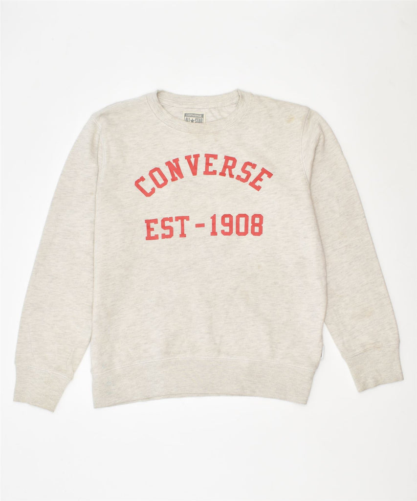 CONVERSE Boys Graphic Sweatshirt Jumper 12-13 Years Large Off White Cotton | Vintage | Thrift | Second-Hand | Used Clothing | Messina Hembry 