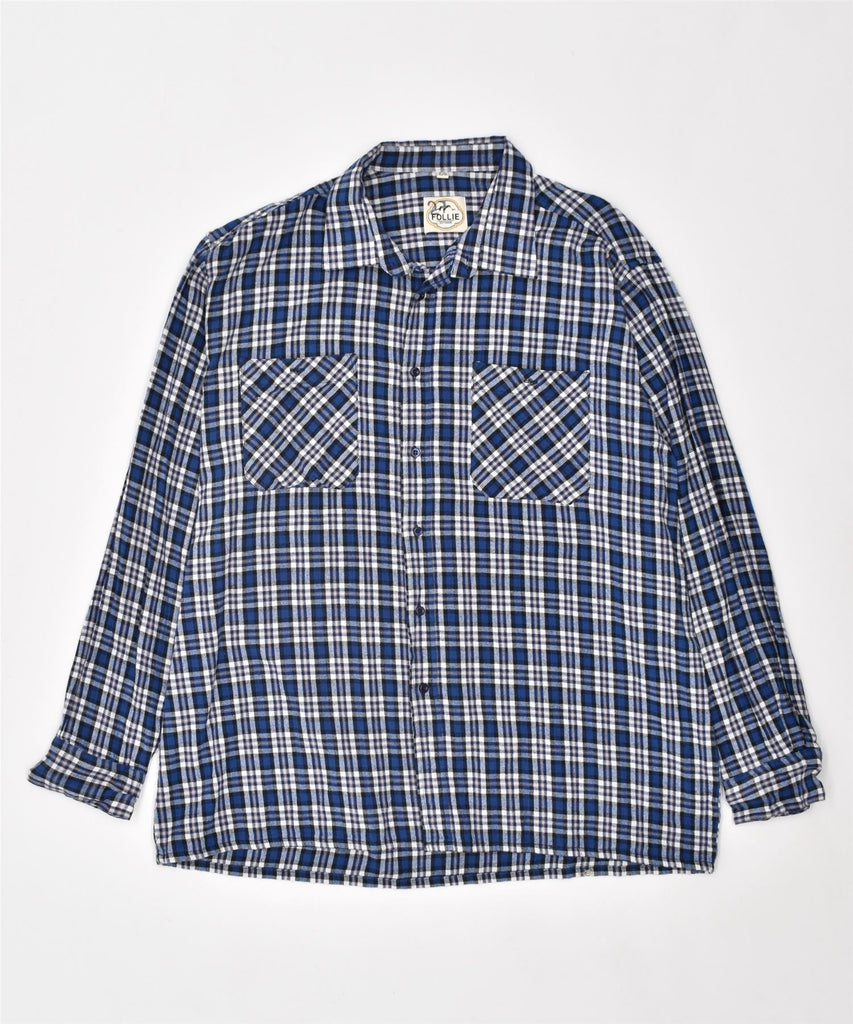 FOLLIE Mens Flannel Shirt Size 45/46 2XL Blue Cotton | Vintage | Thrift | Second-Hand | Used Clothing | Messina Hembry 
