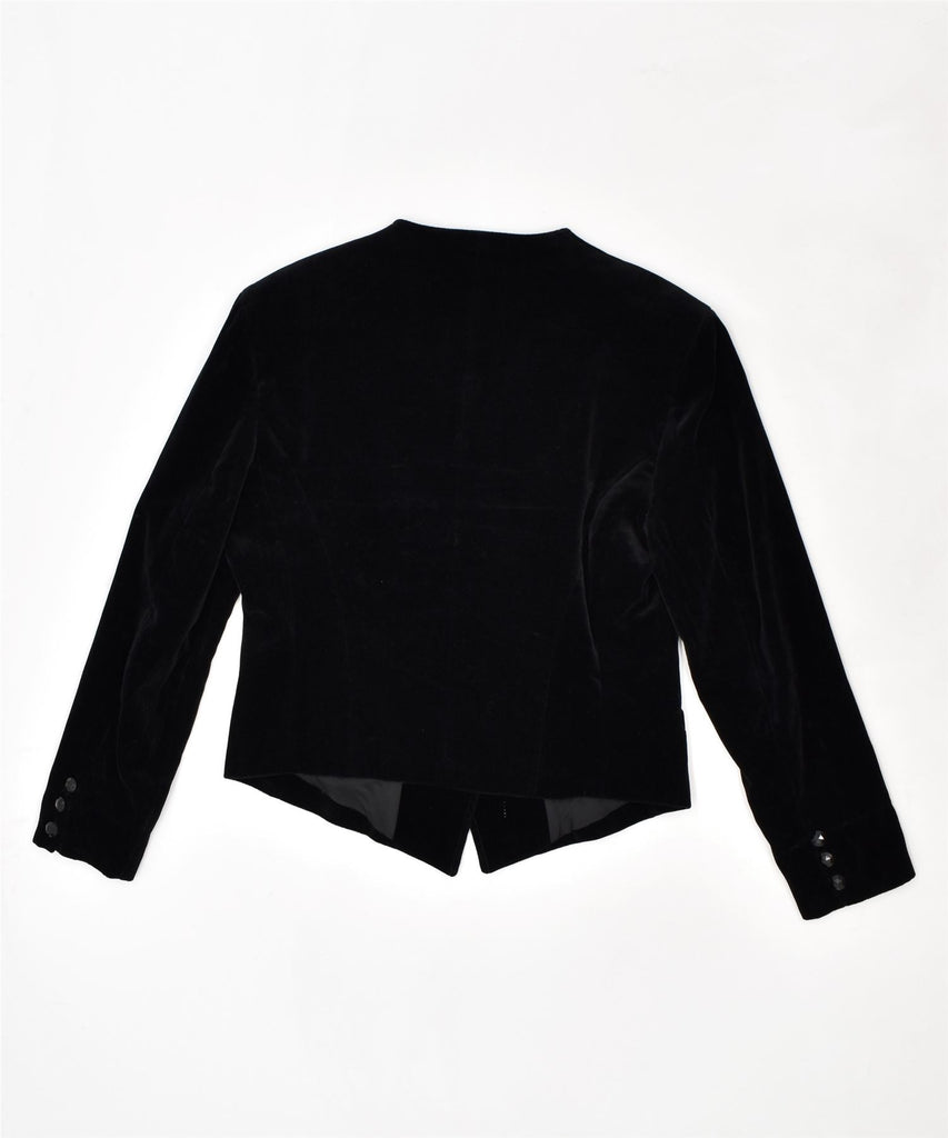 BENETTON Womens Crop 4 Button Blazer Jacket UK 14 Large Black Cotton | Vintage | Thrift | Second-Hand | Used Clothing | Messina Hembry 