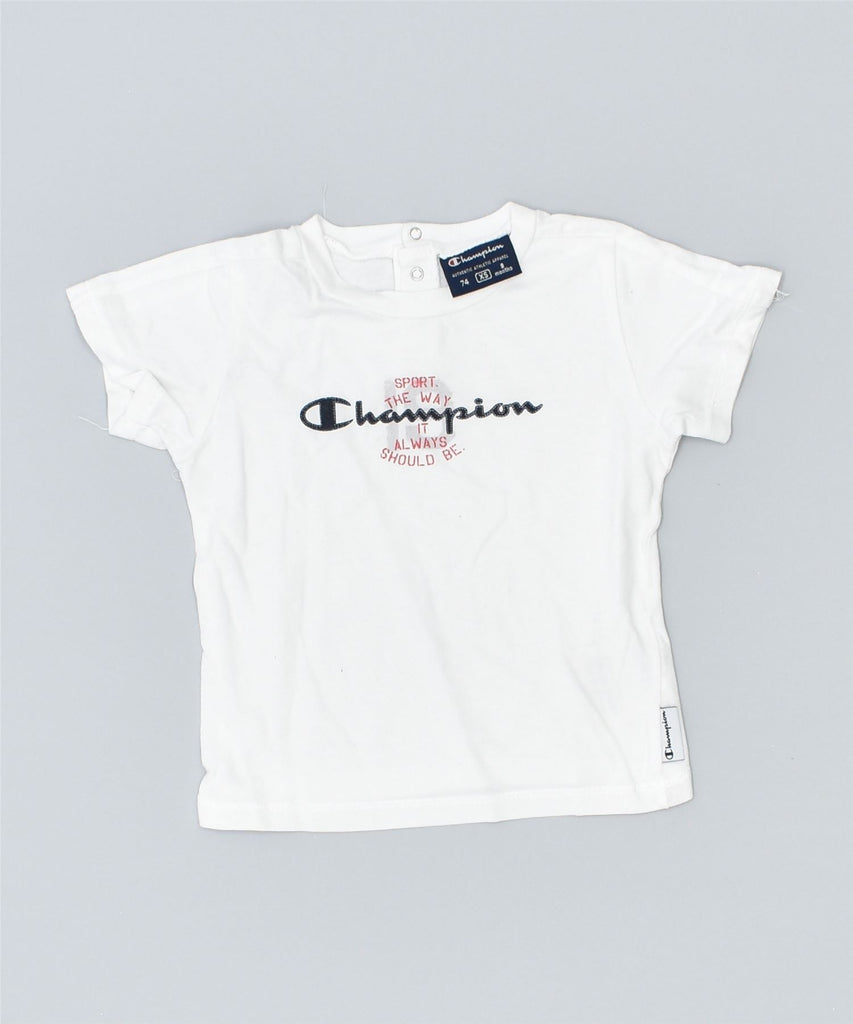CHAMPION Girls Graphic T-Shirt Top 6-9 Months XS White Cotton | Vintage | Thrift | Second-Hand | Used Clothing | Messina Hembry 