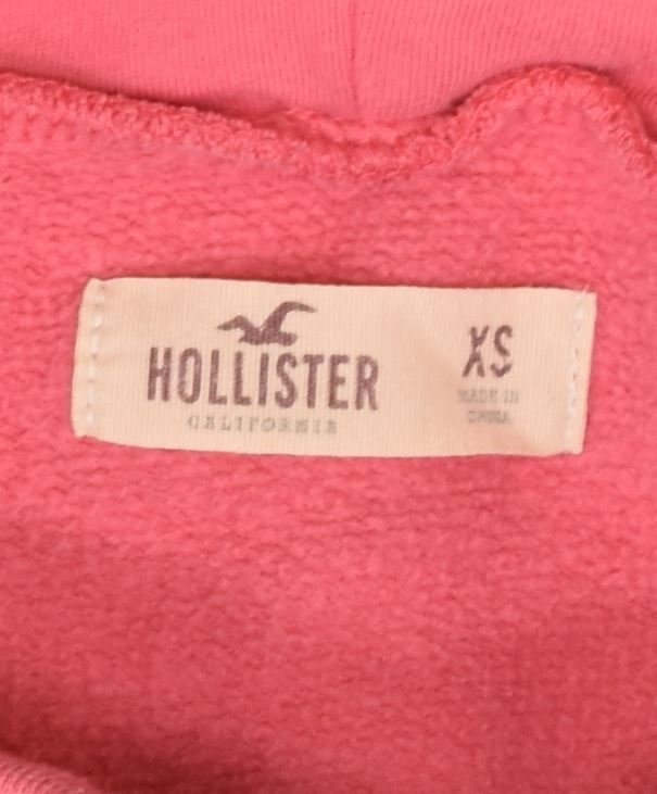 HOLLISTER Womens Graphic Hoodie Jumper UK 6 XS Pink Cotton | Vintage | Thrift | Second-Hand | Used Clothing | Messina Hembry 