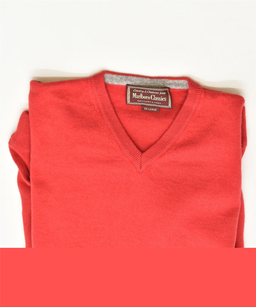 MARLBORO CLASSICS Womens V-Neck Jumper Sweater UK 20 2XL Red Wool | Vintage | Thrift | Second-Hand | Used Clothing | Messina Hembry 