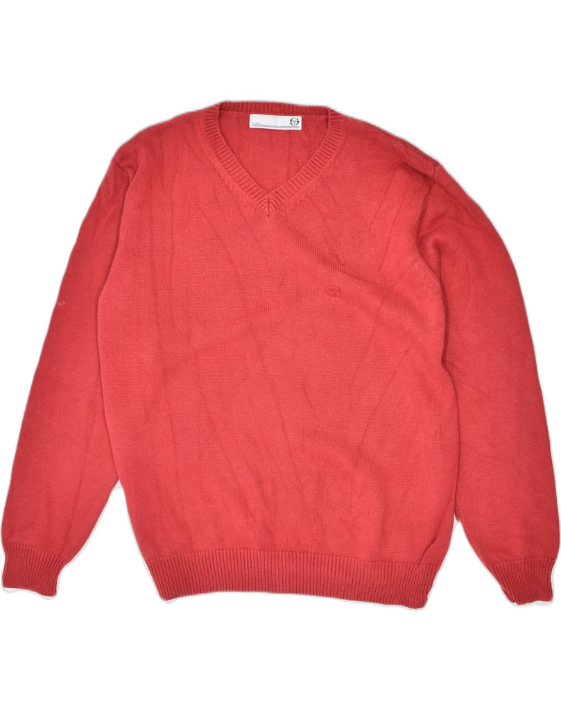 SERGIO TACCHINI Mens V-Neck Jumper Sweater Medium Red Cotton | Vintage | Thrift | Second-Hand | Used Clothing | Messina Hembry 