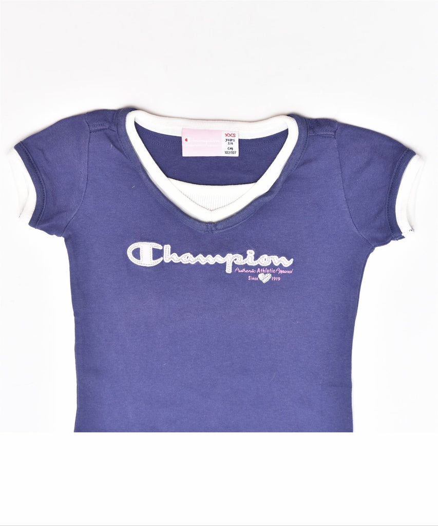 CHAMPION Girls Graphic T-Shirt Top 3-4 Years XXS Navy Blue Cotton | Vintage | Thrift | Second-Hand | Used Clothing | Messina Hembry 