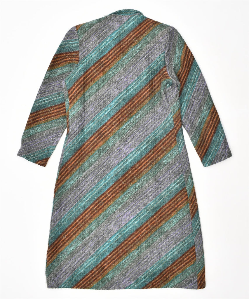 VINTAGE Womens 3/4 Sleeve Jumper Dress UK 14 Medium Multicoloured Striped | Vintage | Thrift | Second-Hand | Used Clothing | Messina Hembry 