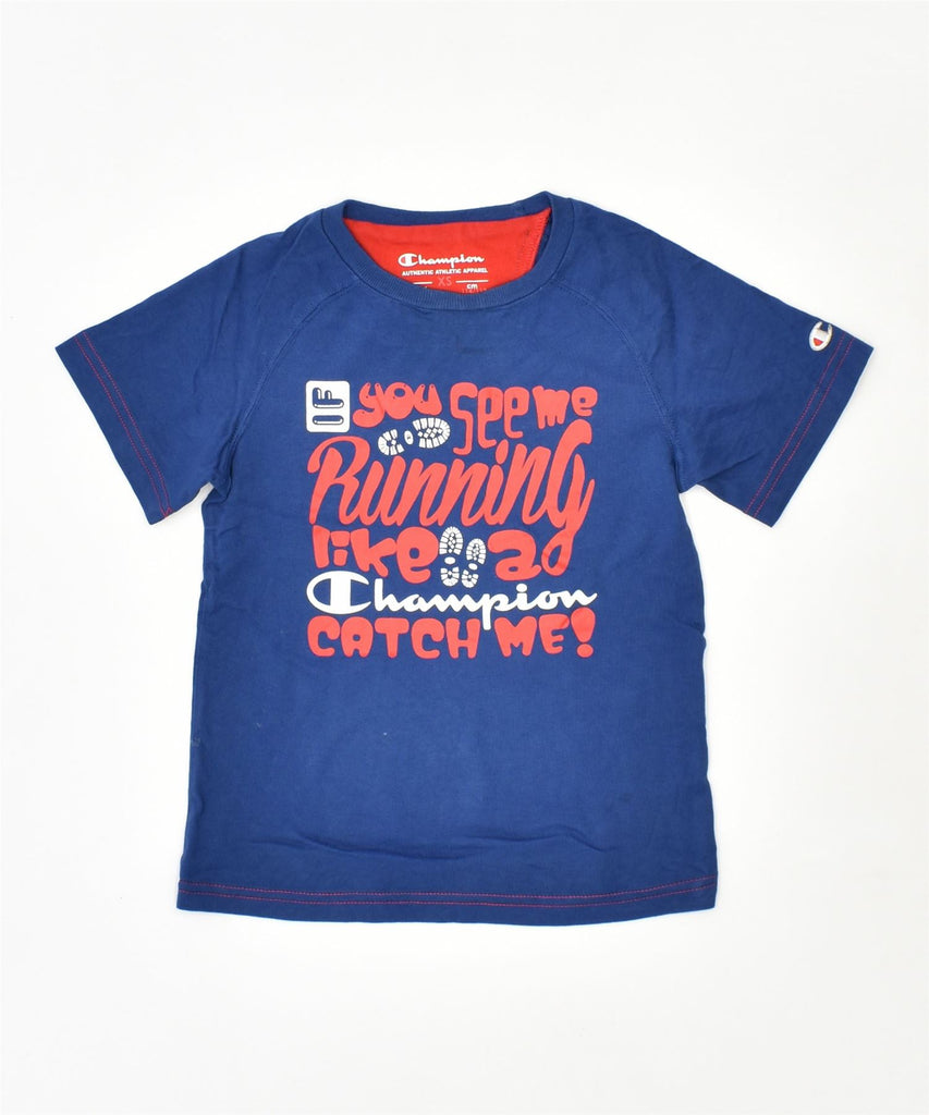 CHAMPION Boys Graphic T-Shirt Top 5-6 Years XS Blue Cotton | Vintage | Thrift | Second-Hand | Used Clothing | Messina Hembry 