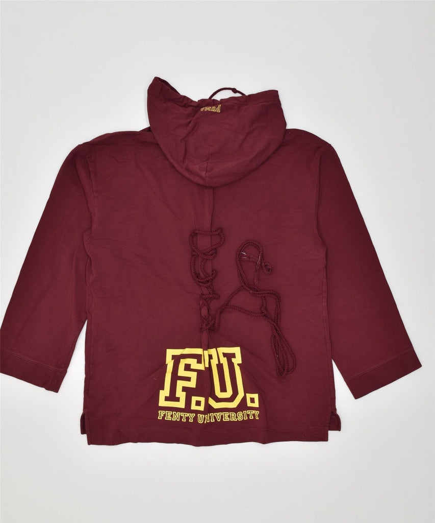 PUMA Womens By Rihanna Graphic Hoodie Jumper UK 14 Large Burgundy Cotton | Vintage | Thrift | Second-Hand | Used Clothing | Messina Hembry 