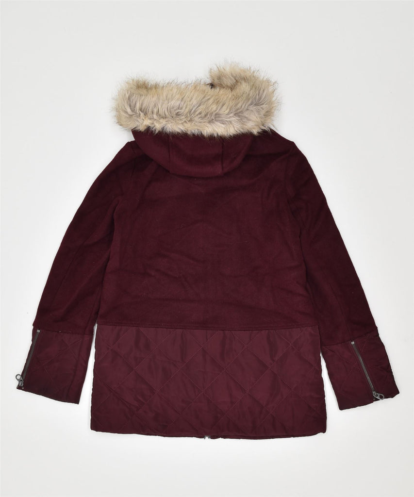 JOULES Womens Hooded Parka Jacket UK 6 XS Burgundy Polyester | Vintage | Thrift | Second-Hand | Used Clothing | Messina Hembry 