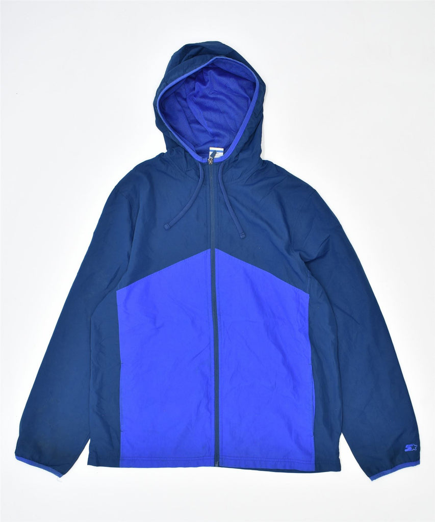 STARTER Mens Hooded Tracksuit Top Jacket UK 42/44 Large Blue Polyester | Vintage | Thrift | Second-Hand | Used Clothing | Messina Hembry 