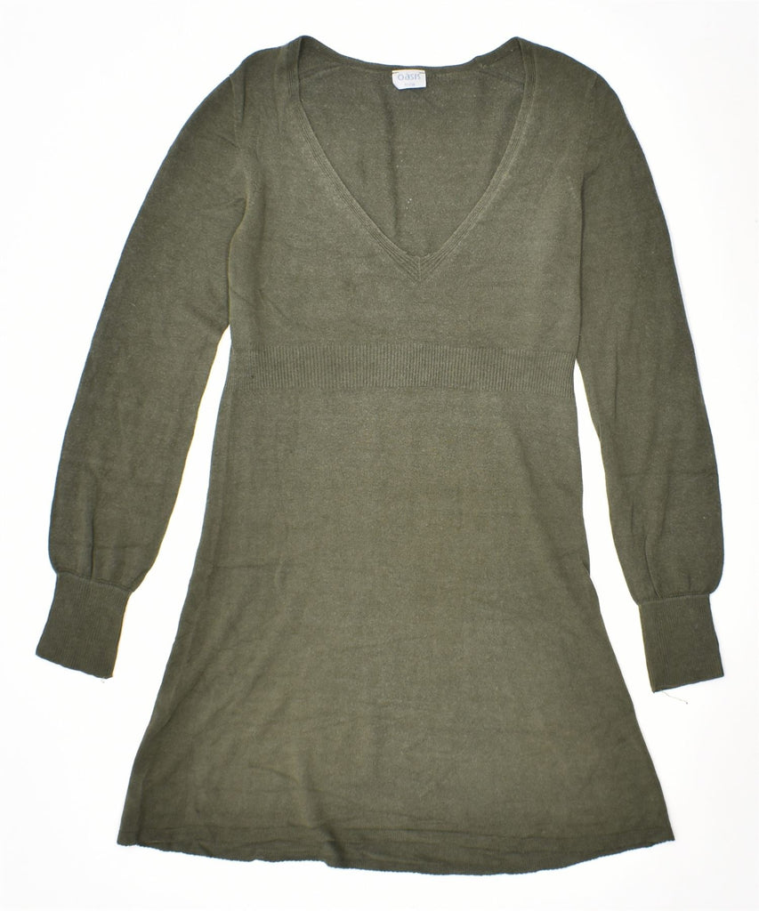 OASIS Womens Jumper Dress UK 10 Small Khaki Viscose | Vintage | Thrift | Second-Hand | Used Clothing | Messina Hembry 