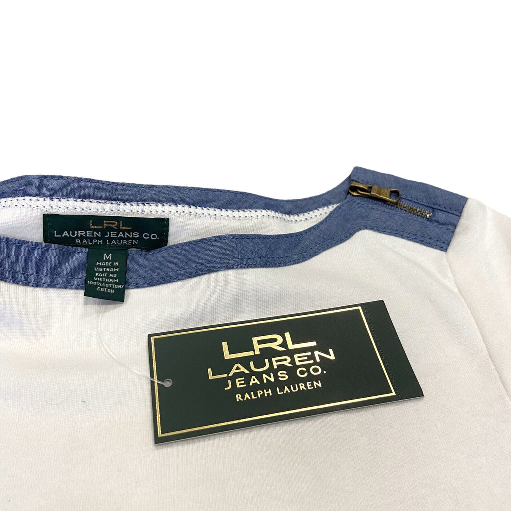 LRL Ralph Lauren Jeans Co. Women's Zip Tshirt | Vintage High End Designer White | Vintage Messina Hembry | Thrift | Second-Hand Messina Hembry | Used Clothing | Messina Hembry 