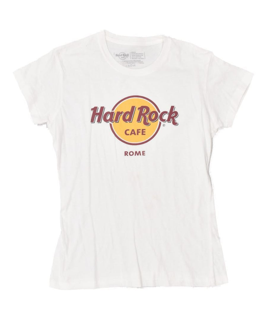 HARD ROCK CAFE Womens Rome Graphic T-Shirt Top UK 10 Small White Cotton | Vintage | Thrift | Second-Hand | Used Clothing | Messina Hembry 