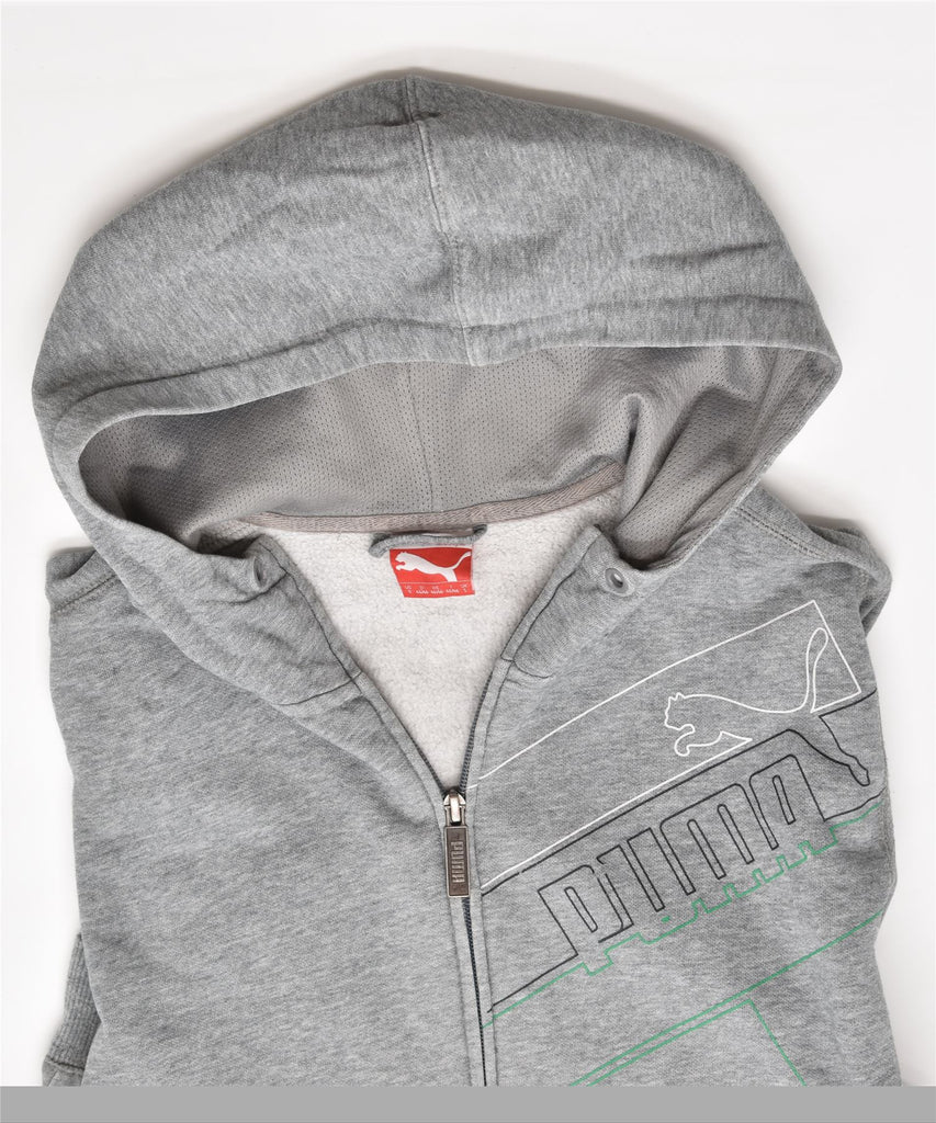 PUMA Mens Graphic Zip Hoodie Sweater Small Grey Cotton | Vintage | Thrift | Second-Hand | Used Clothing | Messina Hembry 