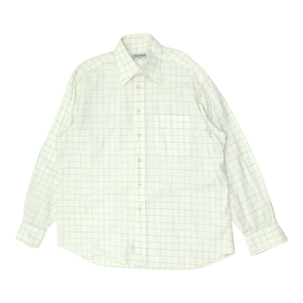 Pierre Balmain Mens White Check Pattern Button Down Shirt | Vintage Designer VTG | Vintage Messina Hembry | Thrift | Second-Hand Messina Hembry | Used Clothing | Messina Hembry 