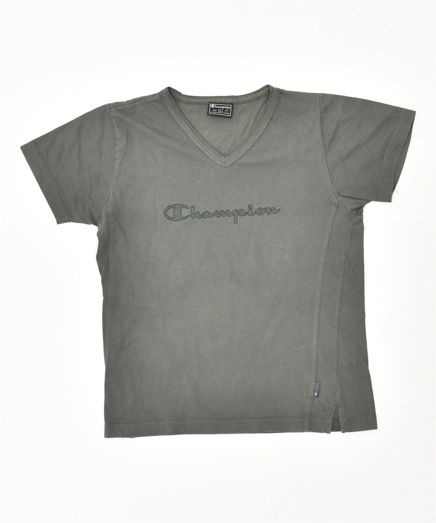 CHAMPION Womens T-Shirt Top UK 14 Large Grey Cotton | Vintage | Thrift | Second-Hand | Used Clothing | Messina Hembry 