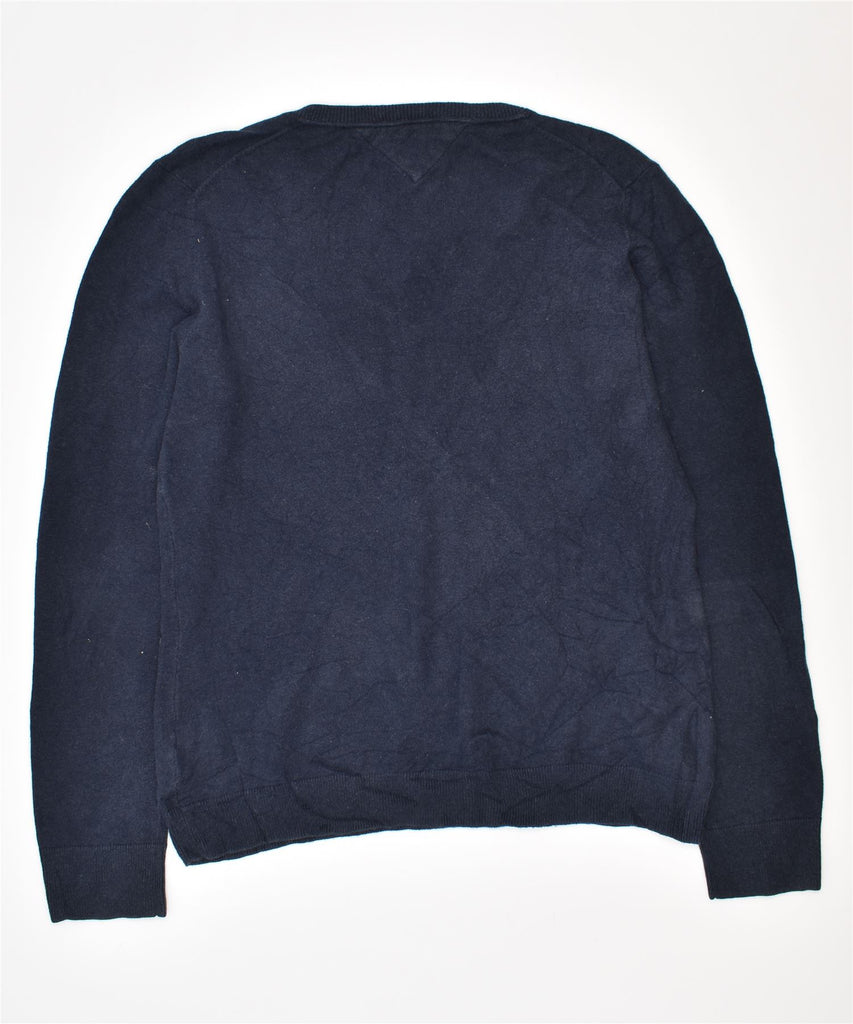 TOMMY HILFIGER Womens V-Neck Jumper Sweater UK 18 XL Navy Blue Cotton | Vintage | Thrift | Second-Hand | Used Clothing | Messina Hembry 