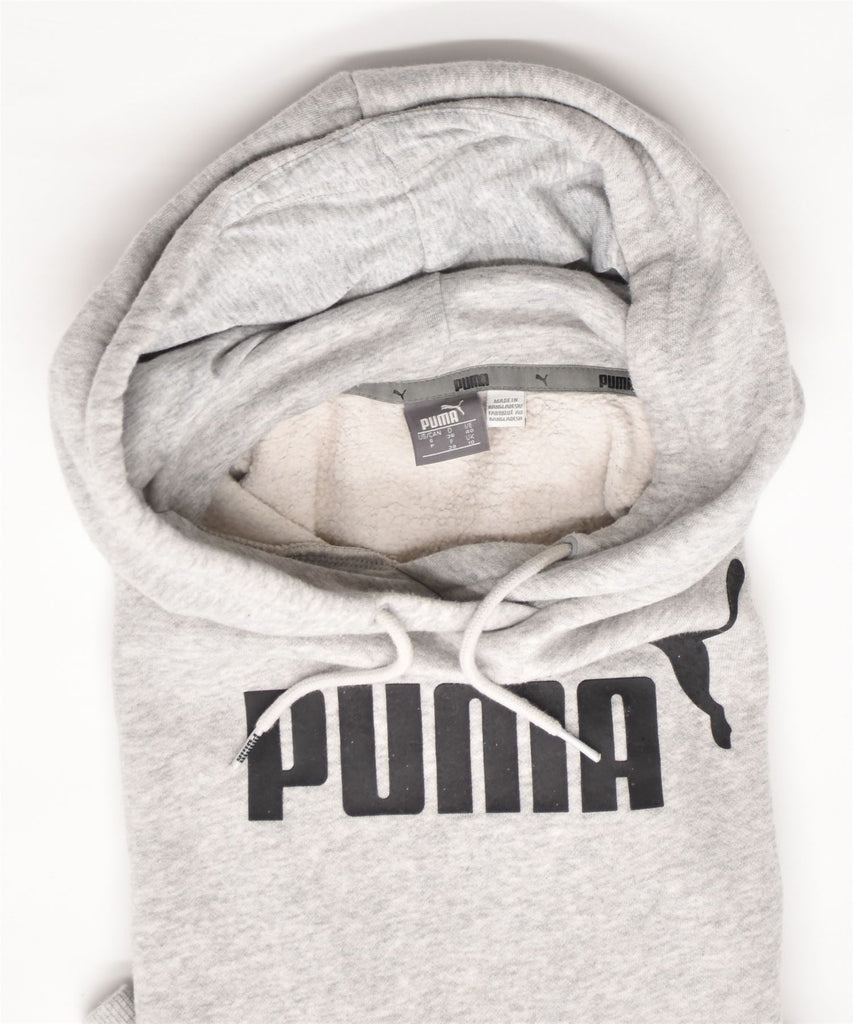 PUMA Womens Loose Fit Graphic Hoodie Jumper UK 10 Small Grey Cotton | Vintage | Thrift | Second-Hand | Used Clothing | Messina Hembry 