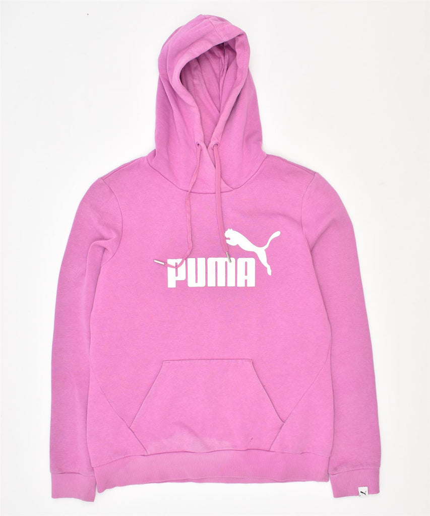 PUMA Womens Graphic Hoodie Jumper UK 12 Medium Pink Cotton | Vintage | Thrift | Second-Hand | Used Clothing | Messina Hembry 