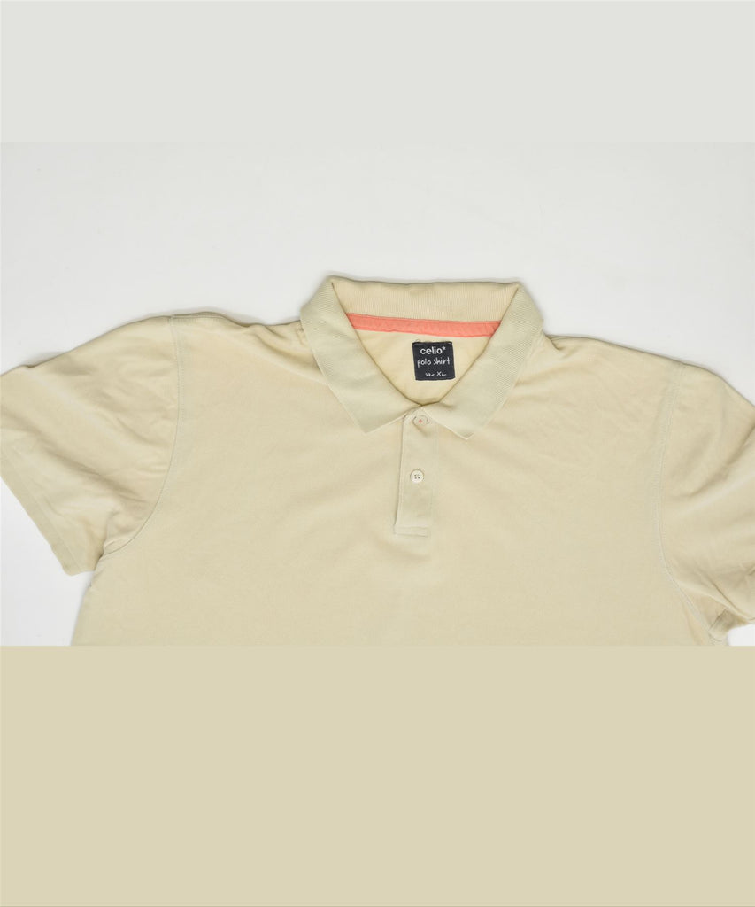 CELIO Mens Short Sleeve Polo Shirt XL Beige Cotton Vintage | Vintage | Thrift | Second-Hand | Used Clothing | Messina Hembry 