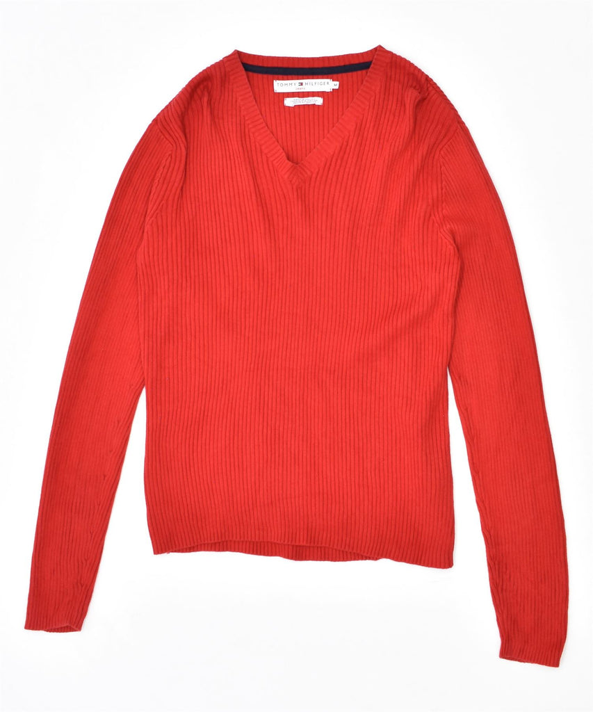 TOMMY HILFIGER Mens Slim Fit V-Neck Jumper Sweater Medium Red Cotton | Vintage | Thrift | Second-Hand | Used Clothing | Messina Hembry 