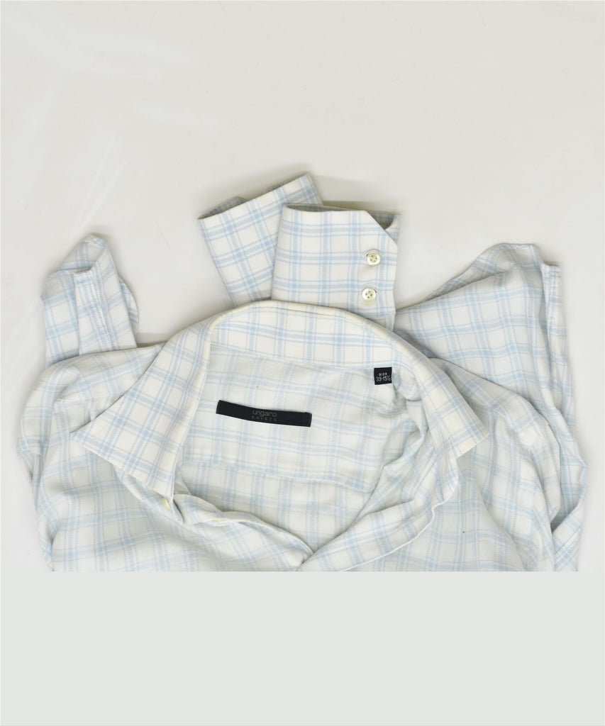 UNGARO Mens Shirt Size 39 15 1/2Medium Blue Check Cotton | Vintage | Thrift | Second-Hand | Used Clothing | Messina Hembry 