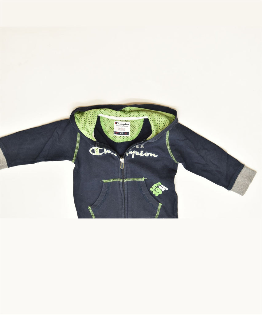 CHAMPION Girls Graphic Zip Hoodie Sweater 6-9 Months XS Navy Blue Sports | Vintage | Thrift | Second-Hand | Used Clothing | Messina Hembry 