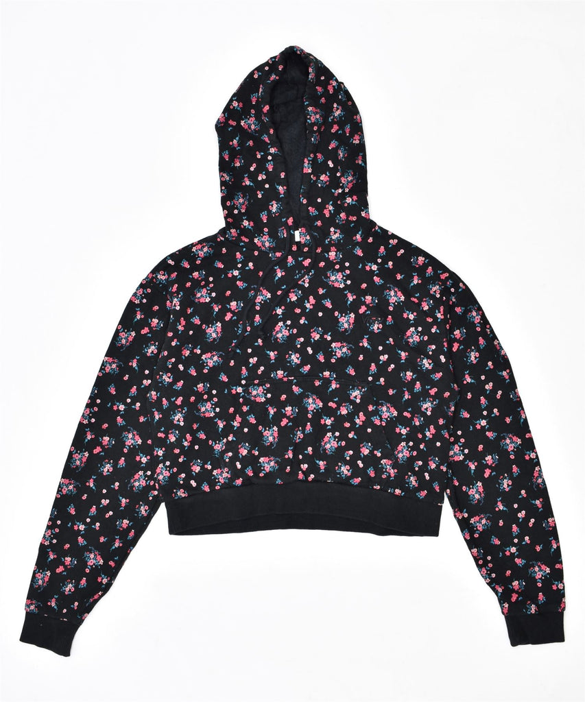 VANS Womens Crop Hoodie Jumper UK 10 Small Black Floral Cotton | Vintage | Thrift | Second-Hand | Used Clothing | Messina Hembry 