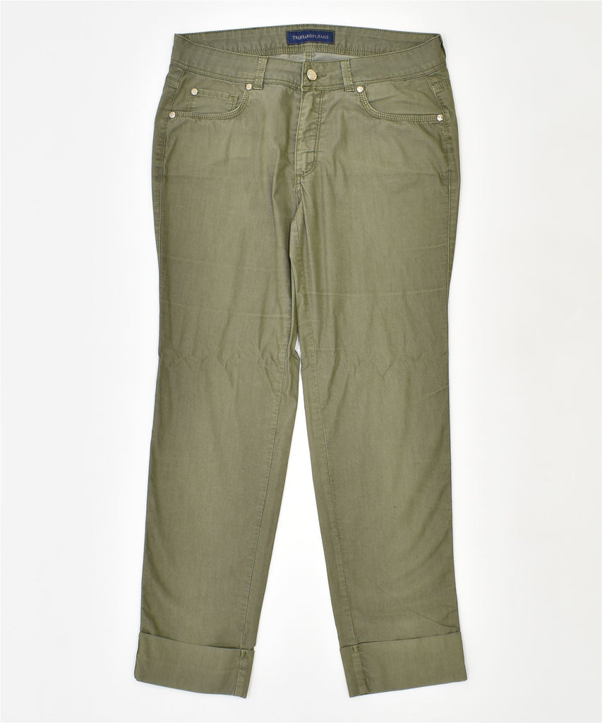 TRUSSARDI Womens Crop Casual Trousers W28 L28 Khaki Cotton | Vintage | Thrift | Second-Hand | Used Clothing | Messina Hembry 