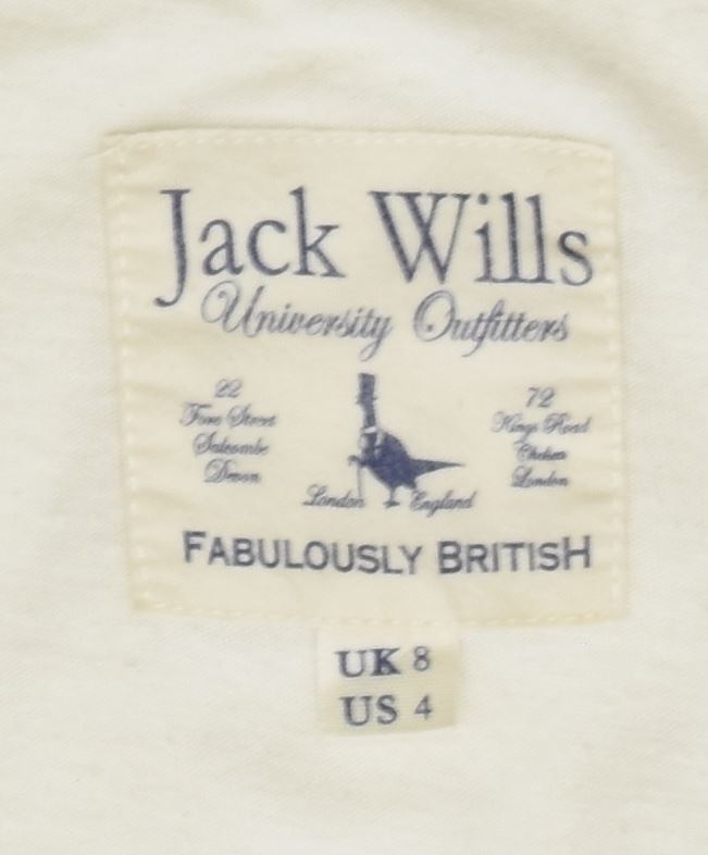 JACK WILLS Womens Graphic T-Shirt Top UK 8 Small White Polyester | Vintage | Thrift | Second-Hand | Used Clothing | Messina Hembry 